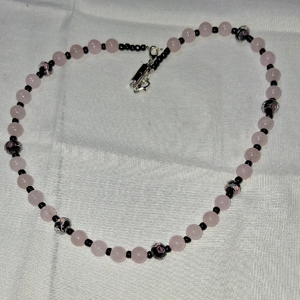 Rose Quartz and Black Bead Necklace - Branded Jewelry